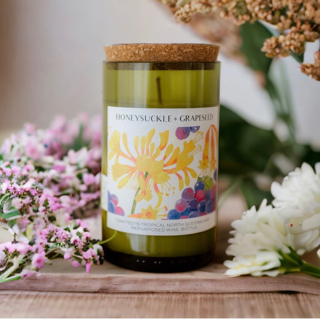 HONEYSUCKLE + GRAPESEED – WINE BOTTLE CANDLE