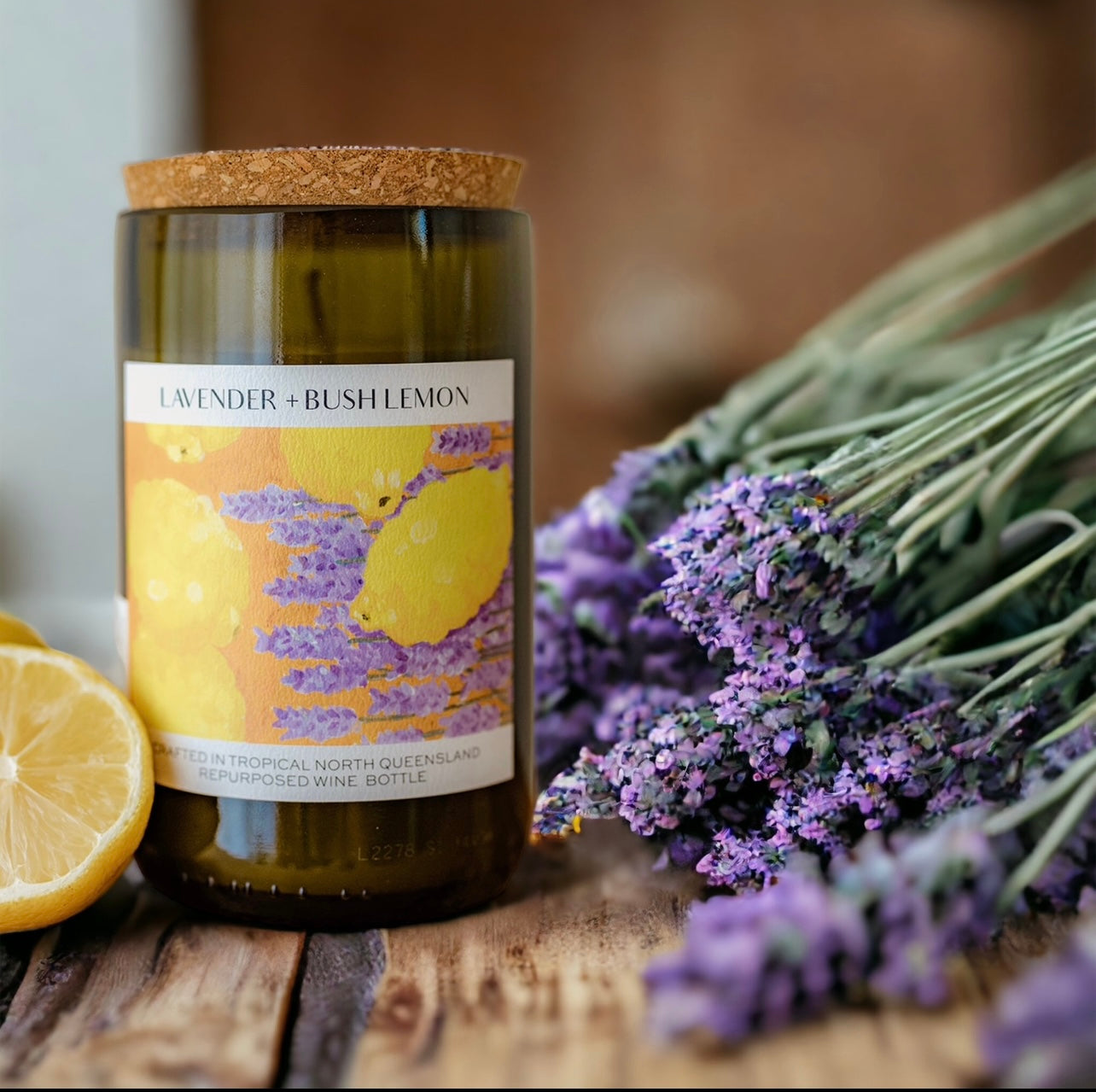LAVENDER + BUSH LEMON - WINE BOTTLE CANDLE