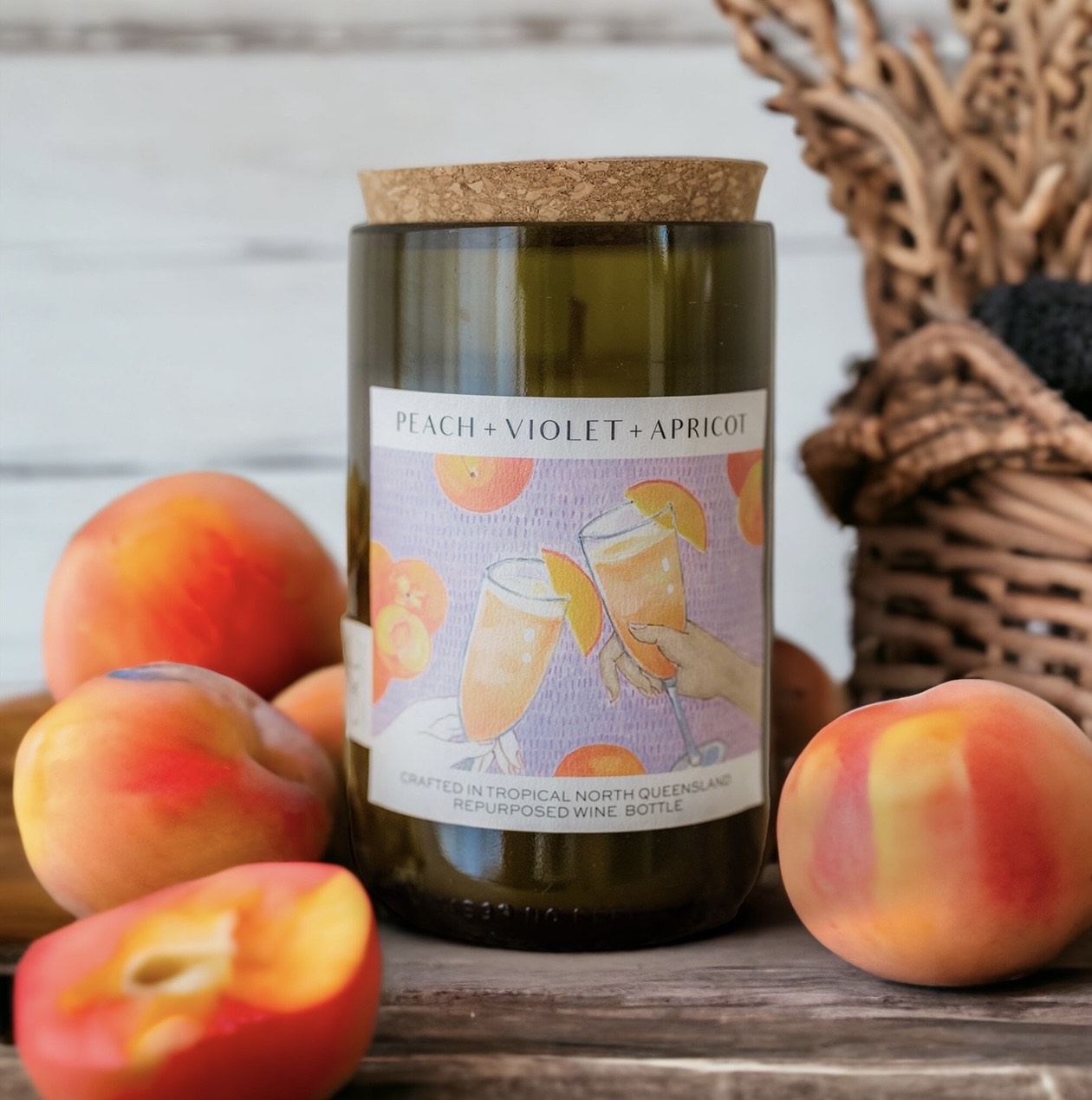 PEACH + VIOLET + APRICOT – WINE BOTTLE CANDLE