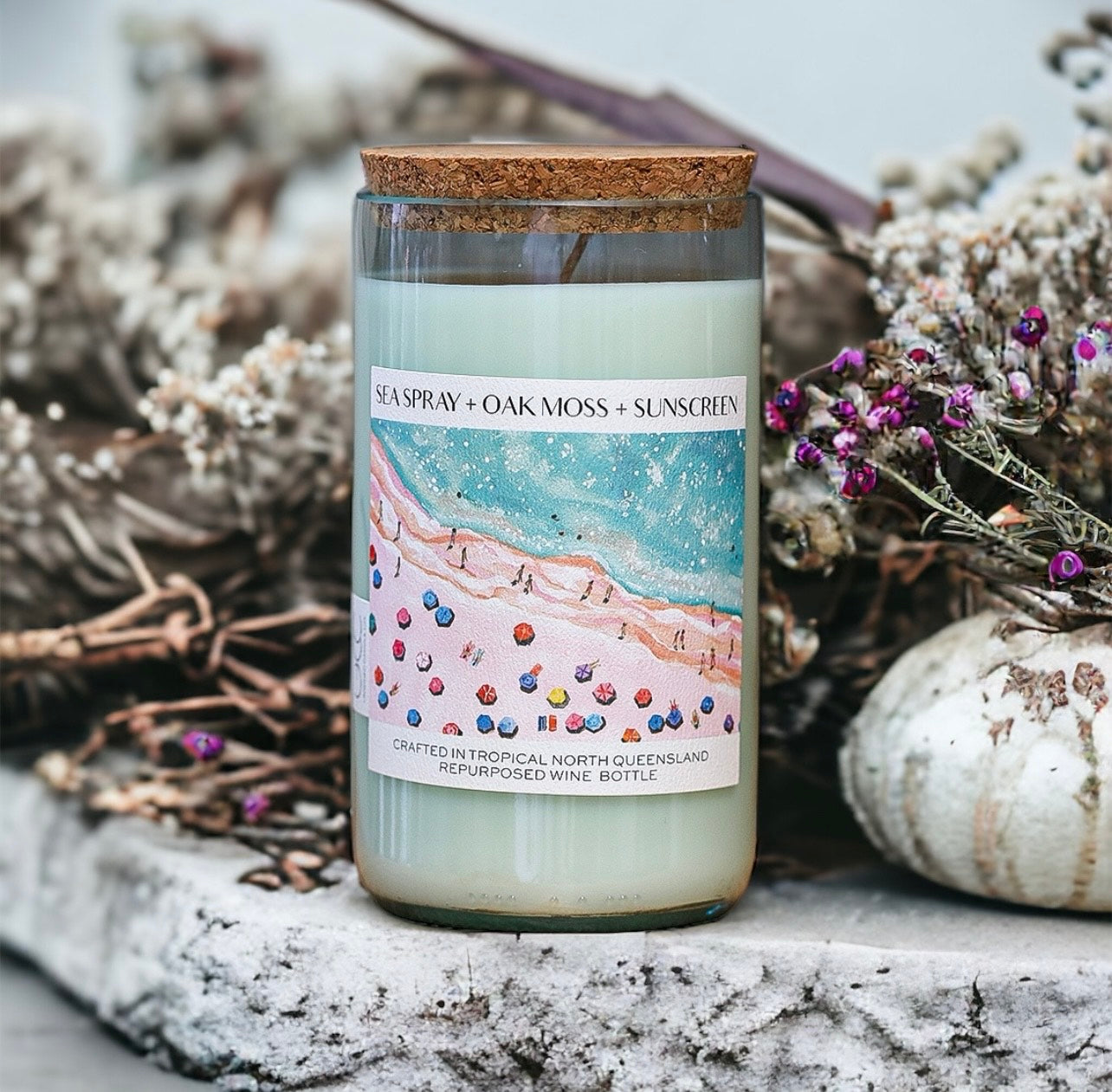 SEASPRAY + OAKMOSS + SUNSCREEN – WINE BOTTLE CANDLE