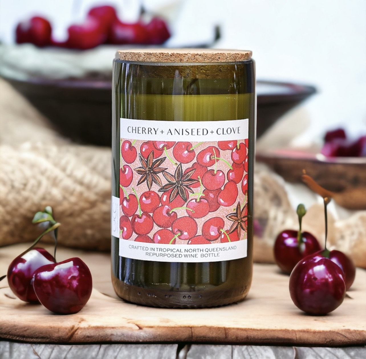 CHERRY + ANISEED + CLOVE - WINE BOTTLE CANDLE