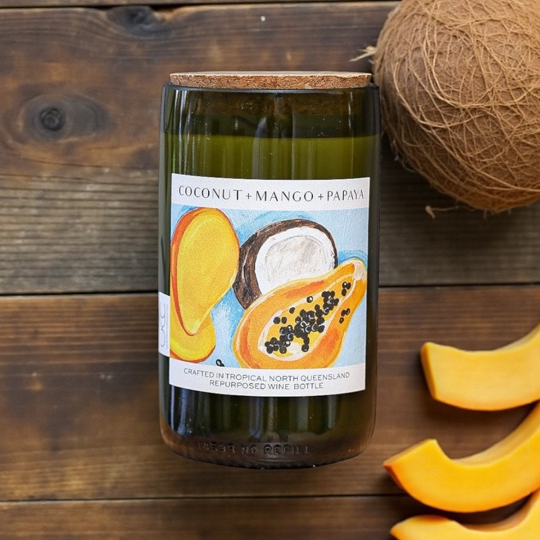 COCONUT + MANGO + PAPAYA - WINE BOTTLE CANDLE