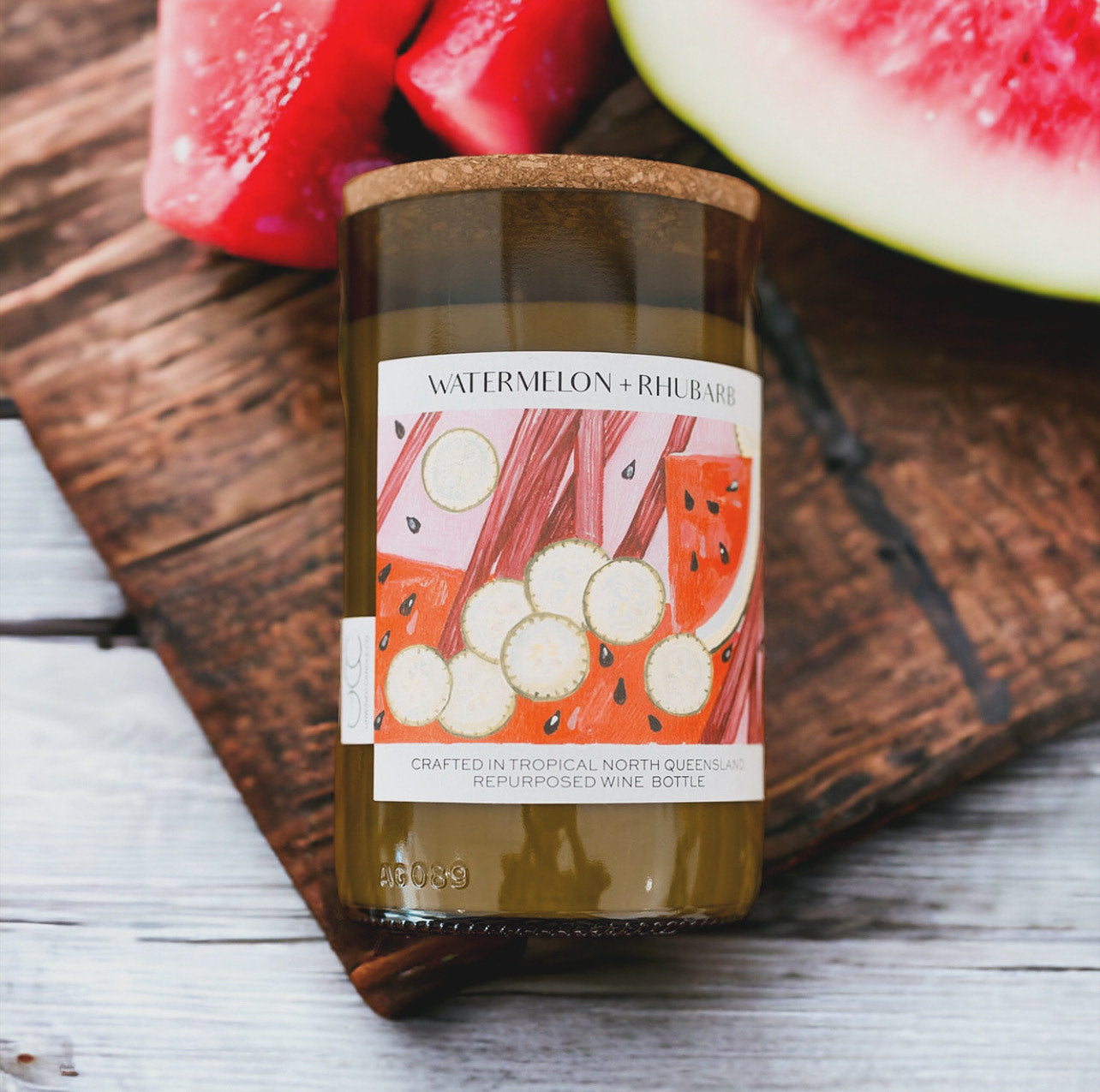 WATERMELON + RHUBARB – WINE BOTTLE CANDLE