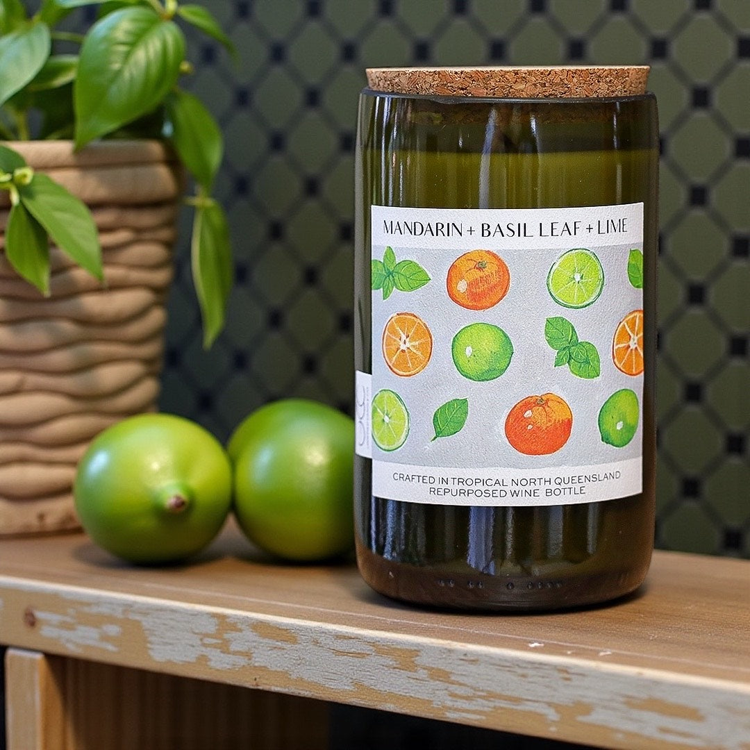 MANDARIN + BASIL LEAF + LIME – WINE BOTTLE CANDLE