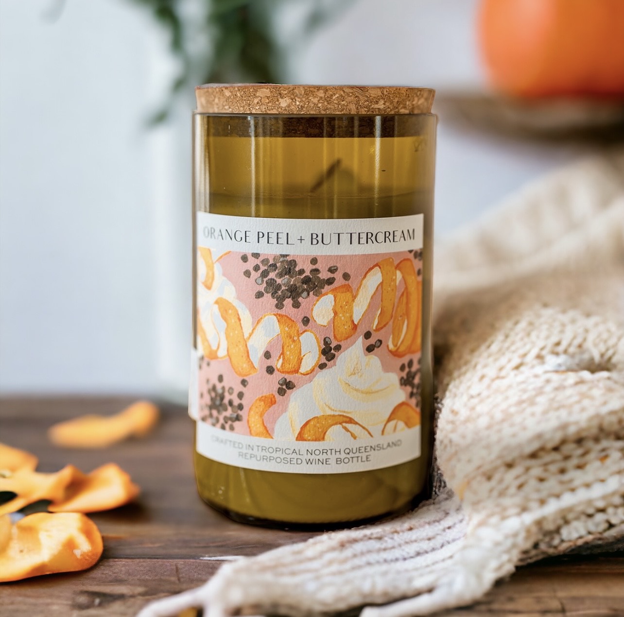 ORANGE PEEL + BUTTERCREAM - WINE BOTTLE CANDLE